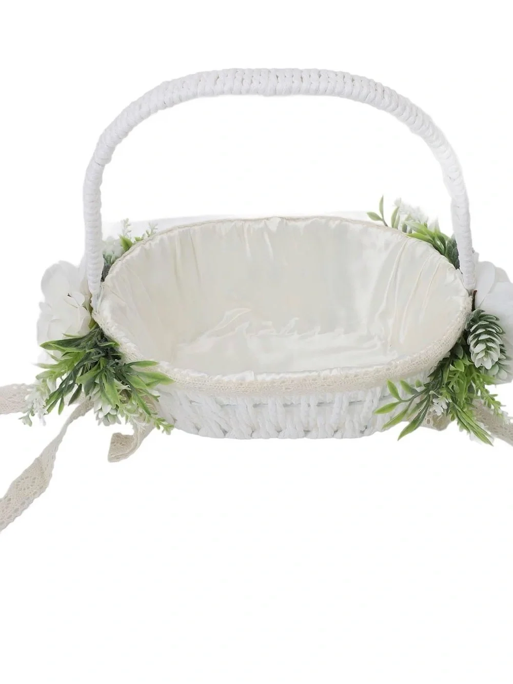 White Woven Flower Basket with Greenery - Home Accents